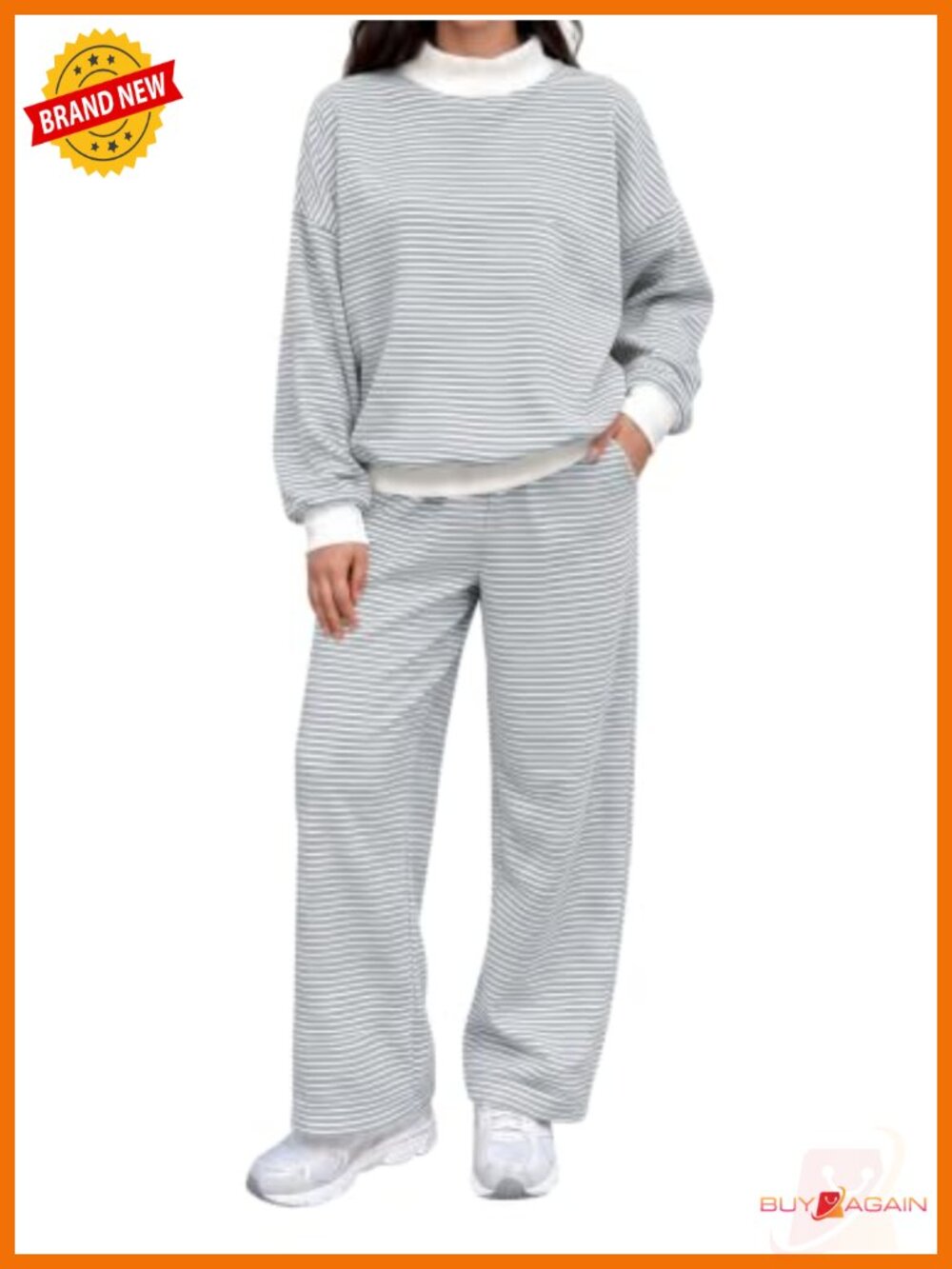 Women's 2 Piece Lounge Set Mock Neck Striped Sweatsuit Oversized Sweatshirt